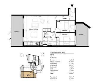  Appartement � vendre 3 pi�ces 72 m�