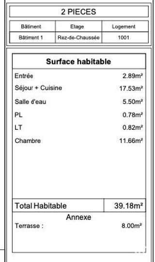  Appartement  vendre 2 pices 39 m