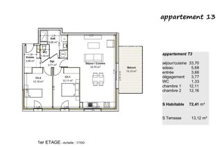  Appartement � vendre 3 pi�ces 72 m�