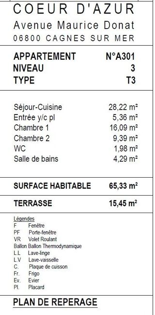  Appartement � vendre 3 pi�ces 65 m�