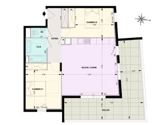  Appartement  vendre 3 pices 69 m