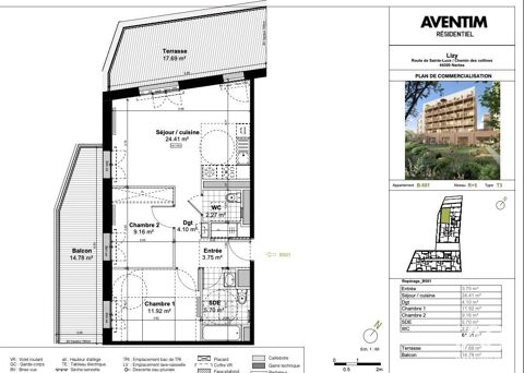  Appartement  vendre 3 pices 61 m