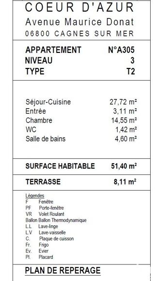  Appartement  vendre 2 pices 51 m