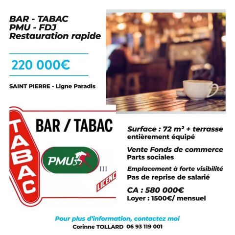 Vente Bar-tabac 72 m&sup2; 220000 97410 Saint-pierre
