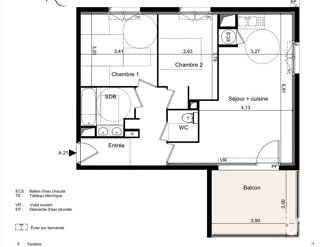  Appartement  vendre 3 pices 60 m