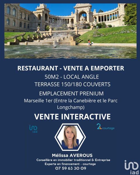 Vente Restaurant 50 m&sup2; 380000 13001 Marseille