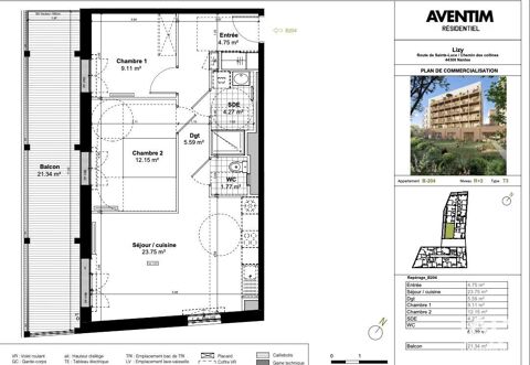  Appartement  vendre 3 pices 61 m