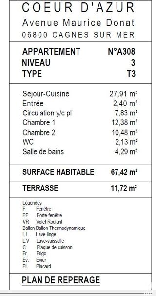  Appartement � vendre 3 pi�ces 67 m�