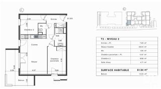  Appartement � vendre 3 pi�ces 62 m�