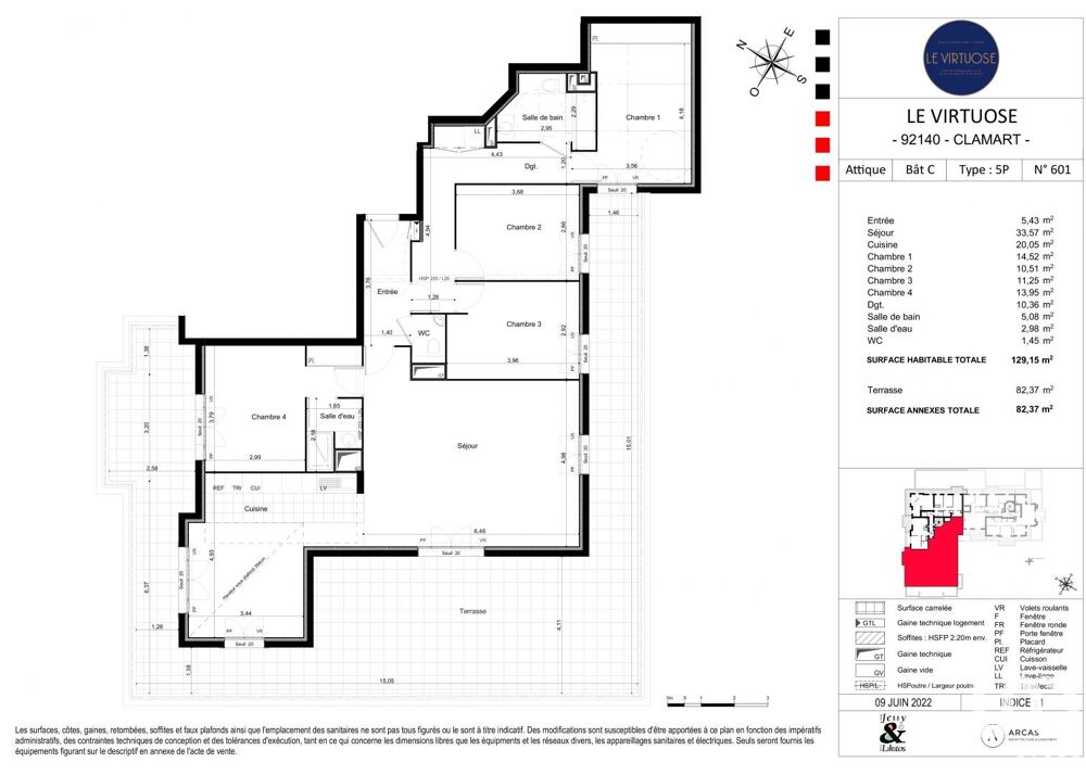 Appartement a louer clamart - 5 pièce(s) - 129 m2 - Surfyn