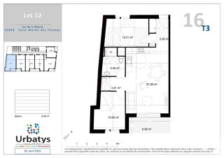  Appartement � vendre 3 pi�ces 64 m�