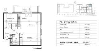  Appartement � vendre 3 pi�ces 60 m�