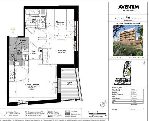  Appartement  vendre 3 pices 63 m