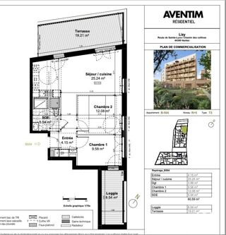  Appartement  vendre 3 pices 60 m