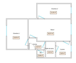  Appartement � vendre 3 pi�ces 56 m�