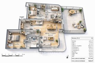  Appartement à vendre 5 pièces 97 m²