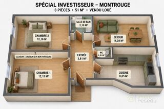  Appartement à vendre 3 pièces 51 m²