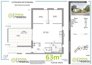  Appartement � vendre 3 pi�ces 62 m�