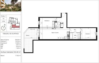  Appartement � vendre 3 pi�ces 62 m�