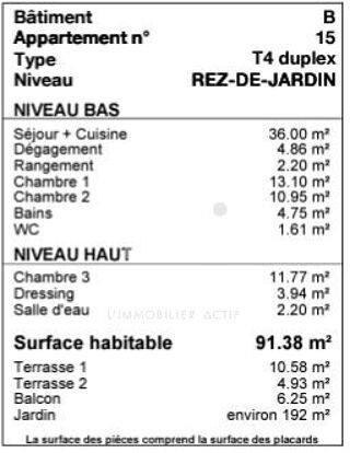  Appartement � vendre 4 pi�ces 91 m�