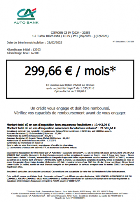 C3 1.2 TURBO 100CH MAX 2025 occasion 08000 Warcq
