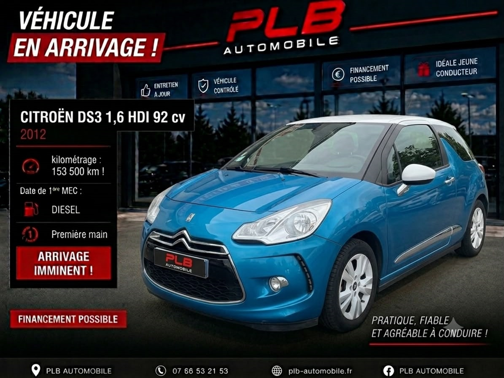 DS3 1.6 E-HDI90 (92) AIRDREAM SO CHIC 5CV 2012 occasion 12000 RODEZ