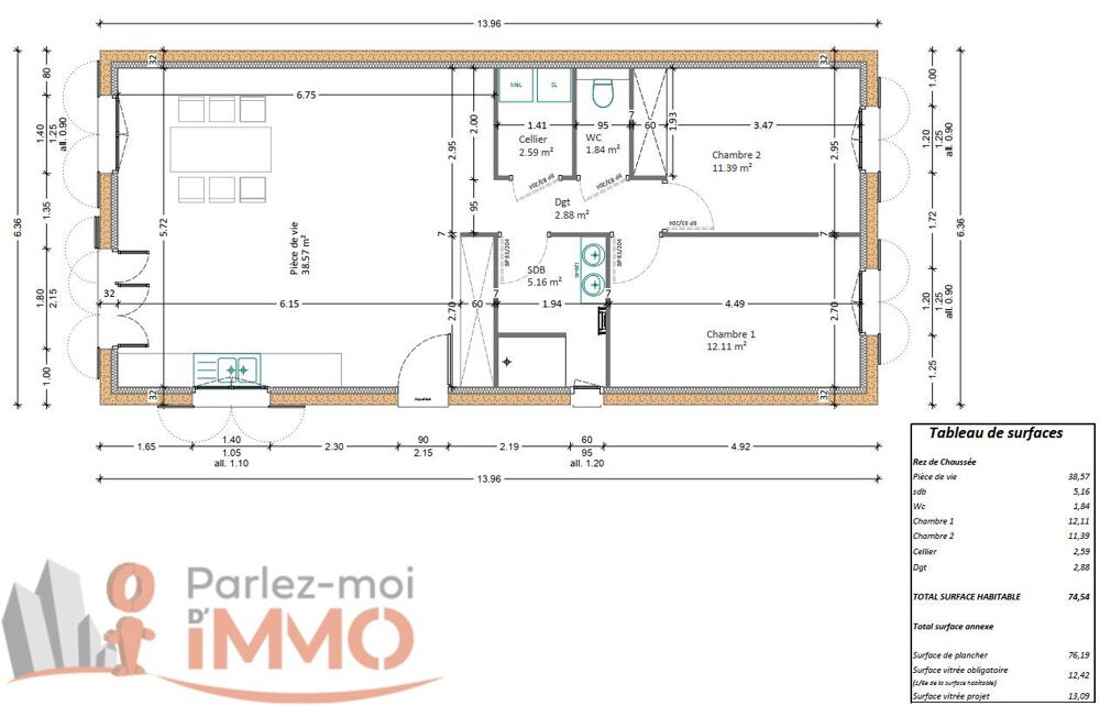 vente Maison - 3 pice(s) - 64 m Saint-Galmier (42330)