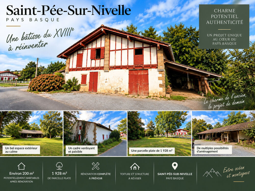 Vente Maison Saint-Pée-sur-Nivelle Une bâtisse du XVIII? à réinventer, près de 200 m² de potentiel Saint pee sur nivelle