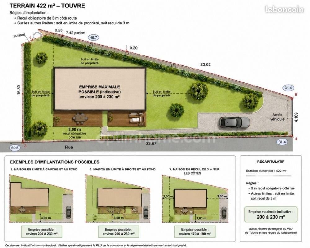Vente Terrain ? Terrain à bâtir de 422 m² – Touvre– 35 000 € FAI Touvre