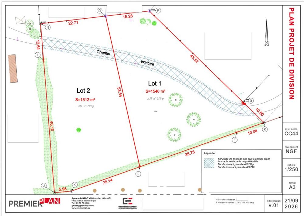 Vente Terrain Terrain de 1546m² – Libre de constructeur en vente à Saint Vincent de Tyrosse (40230) Saint vincent de tyrosse