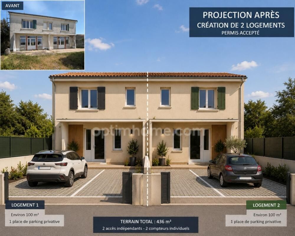 Maison 8 pièces à rénover de 200 m² avec permis accepté pour création de 2 logements  Moulidars (16290)