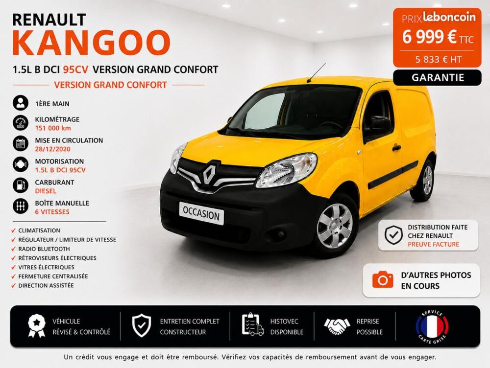 Kangoo Express 1&deg; Main / 1.5L B DCI 95cv de 2021 version GRAND CONFORT CLIM 2021 occasion 60430 Abbecourt