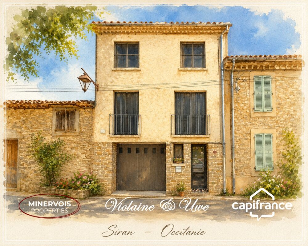 Maison en pierre rénovée avec grand garage, terrasse, cour et terrain  Siran (34210)