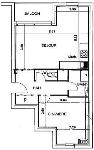 Appartement à louer 2 pièces 46 m²