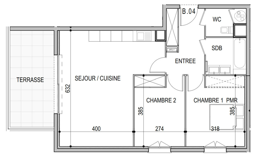 appartement à vendre 3 pièces AJACCIO (20) de 66,32 m2 avec terrasse de 12,65 m2