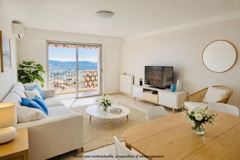 Appartement traversant Grasse 2 pièces 60 m2 terrasse vue panoramique et mer, parking et cave