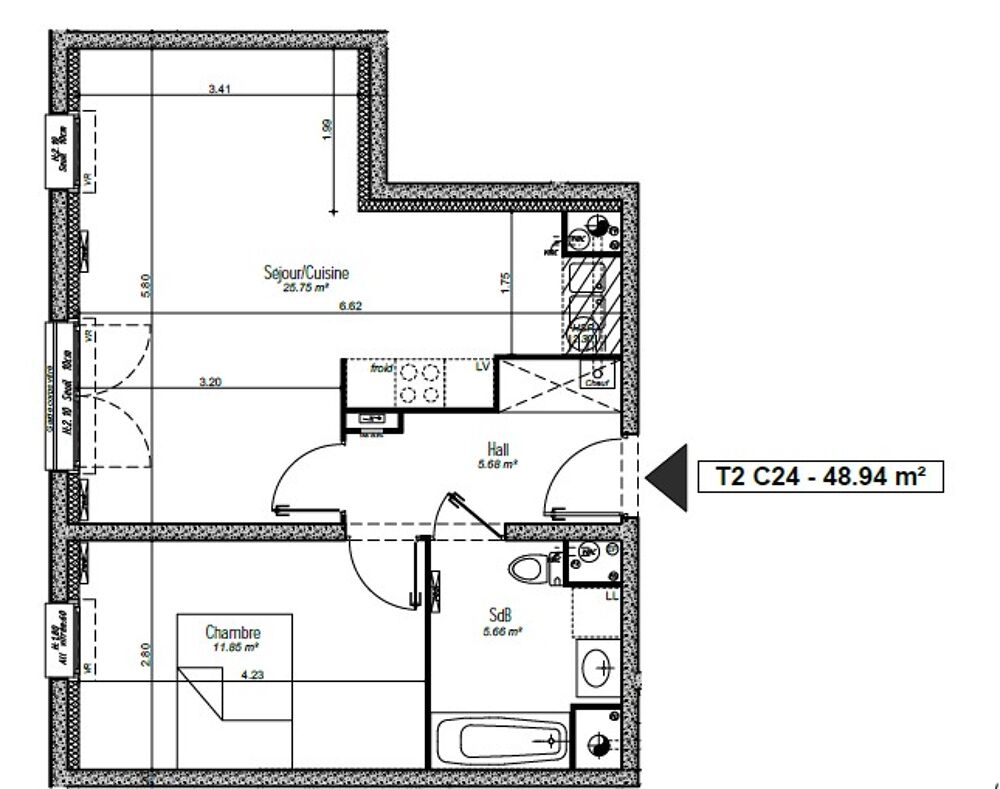 Location Appartement T2 au calme avec parking à LOOS Loos