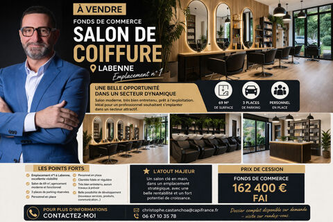 ? &Agrave; VENDRE – FONDS DE COMMERCE SALON DE COIFFURE – LABENNE 162400 40530 Labenne