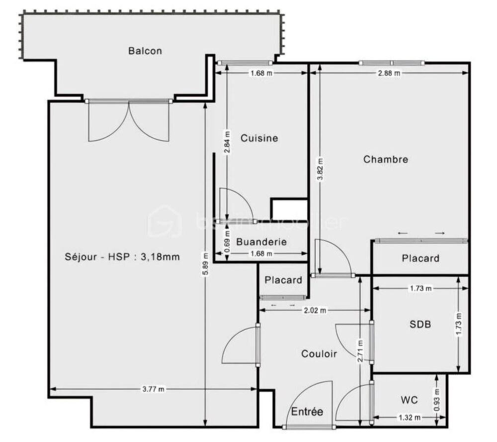 Magnifique F2 45m² terrasse 6m² SUD box