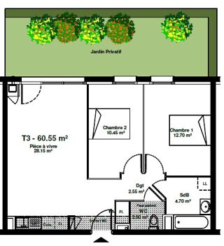  Appartement à louer 3 pièces 60 m²