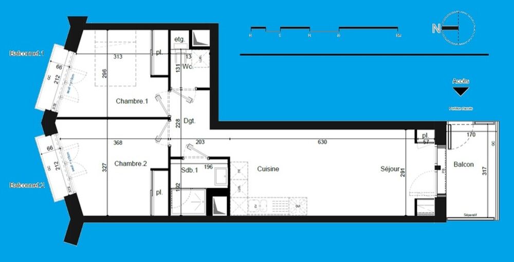 appartement T3 neuf à vendre PARIS 18e, surface hab 49.20 m2 + 3 balcons représentant une surface de 8.2 m2