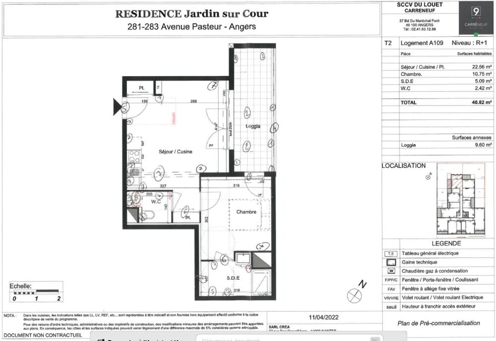 Vente Appartement Appartement Angers 2 pièce(s) de 2023 loué avec loggia et parking Angers