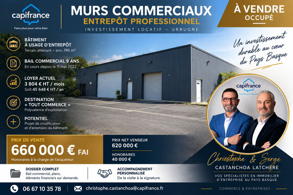   URRUGNE – VENTE MURS COMMERCIAUX LOUÉS – ENTREPÔT PROFESSIONNEL 