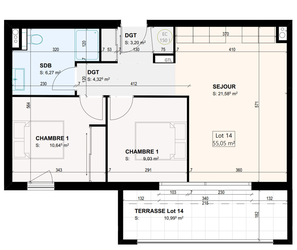 appartement à vendre 3 pièces ZONZA (20) de 55,05m2 avec terrasse