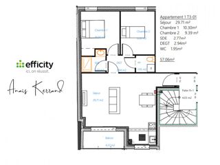  Appartement � vendre 3 pi�ces 57 m�