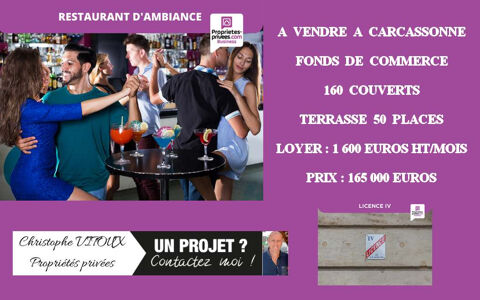 11000 CARCASSONNE - BAR RESTAURANT D'AMBIANCE  160 COUVERTS, TERRASSE 99000 11000 Carcassonne