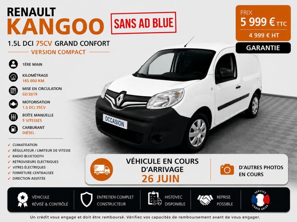 Kangoo Express 1&deg; Main / 1.5L DCI 75cv GRAND CONFORT SANS AD BLUE CLIM/REGU 2019 occasion 60430 Abbecourt
