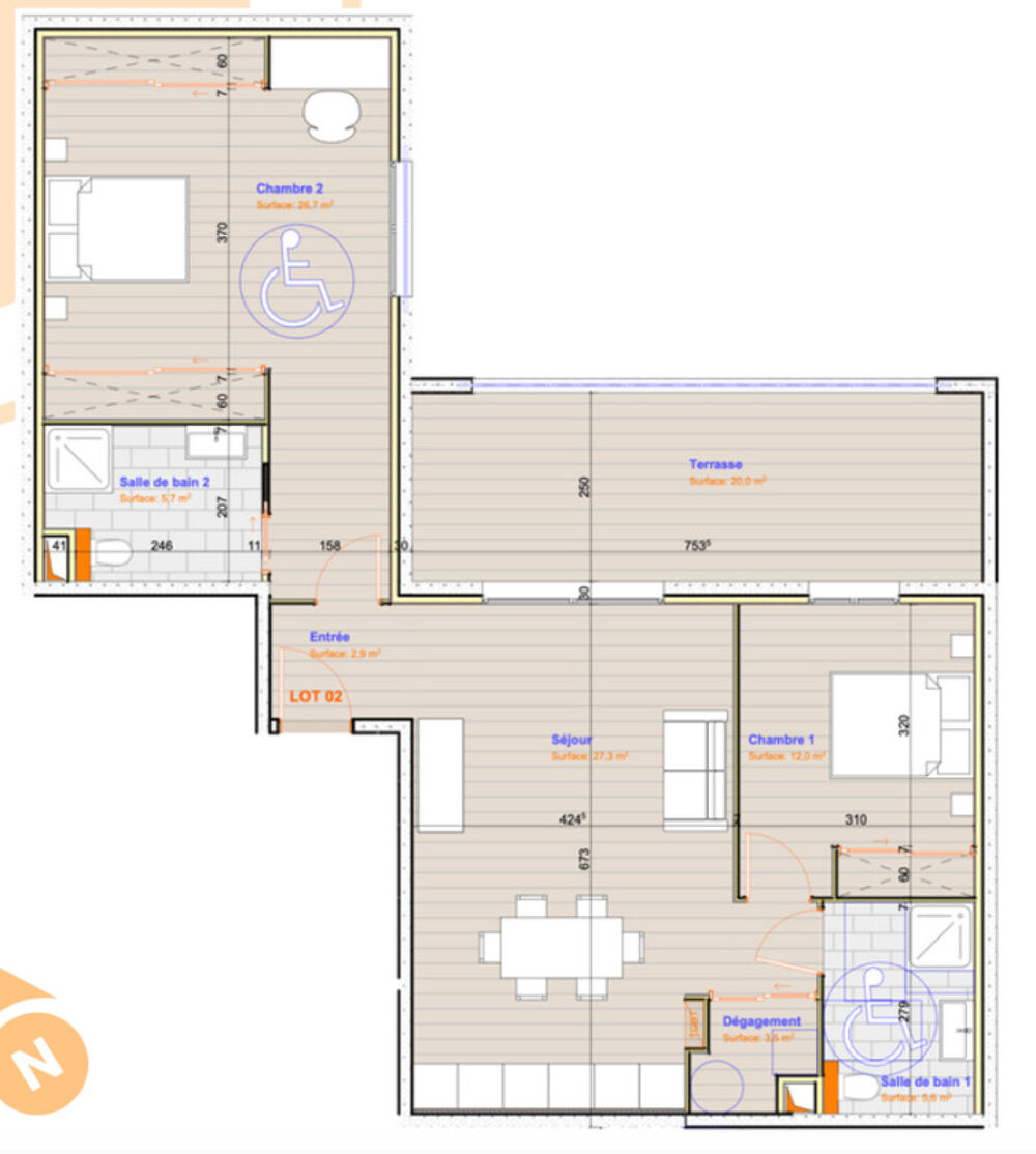 BASTIA (20) appartement à vendre 3 pièces de 83,70 m2 avec terrasse de 20 m2