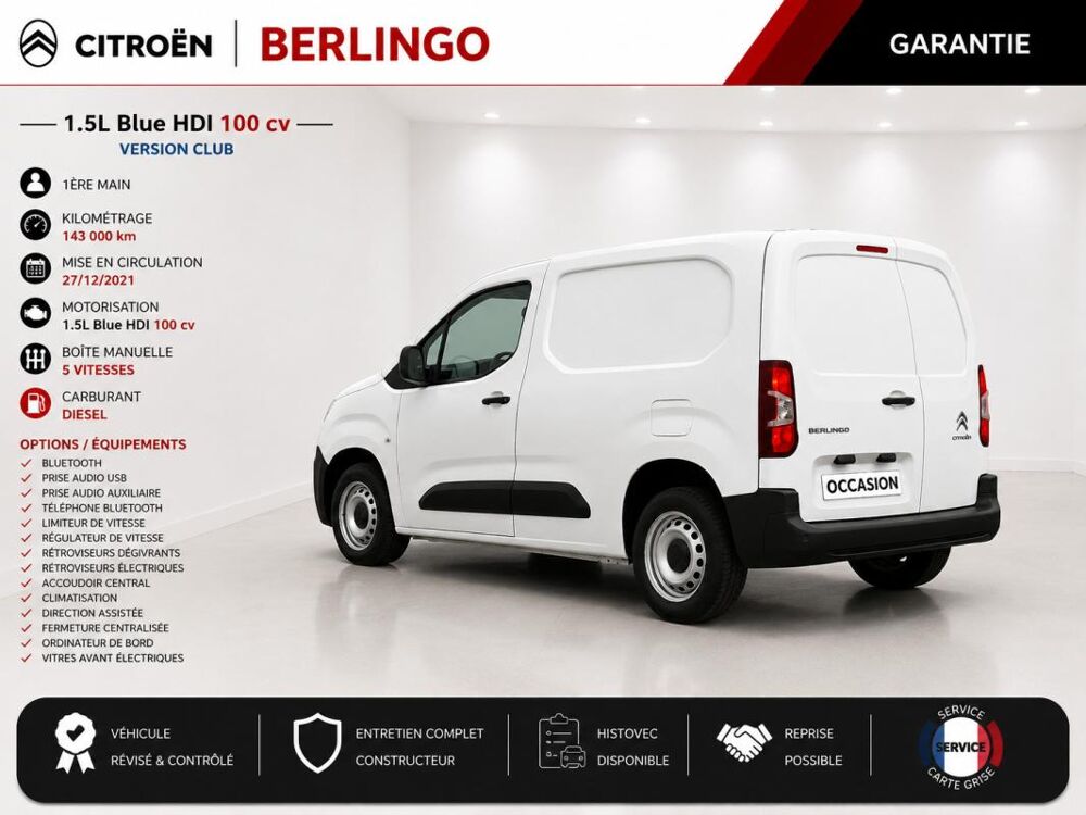 Berlingo 1&deg; Main / 1.5l B HDI 100cv Version Club CLIM/T&eacute;l/R&eacute;gul/Limit 2022 occasion 60430 Abbecourt