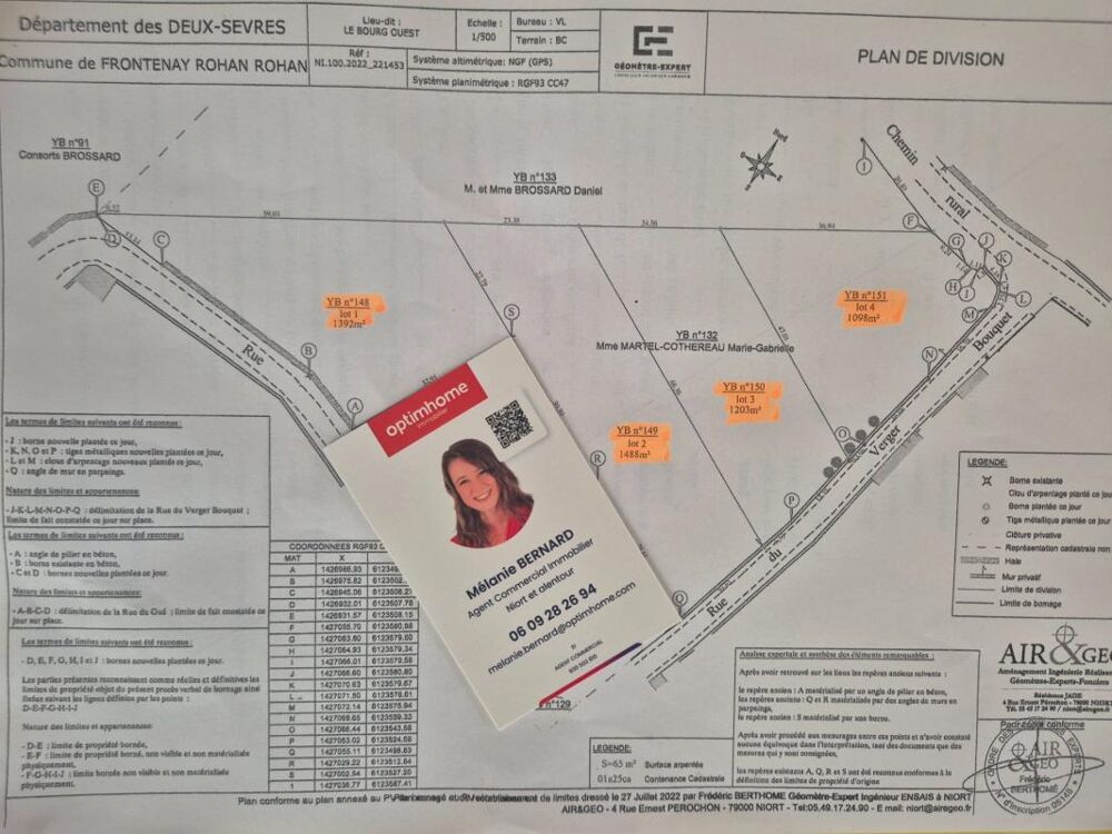 Vente Terrain Terrain de 1098m² à 38430€ HAI, Lot 1 FRONTENAY ROHAN ROHAN (79) Frontenay rohan rohan